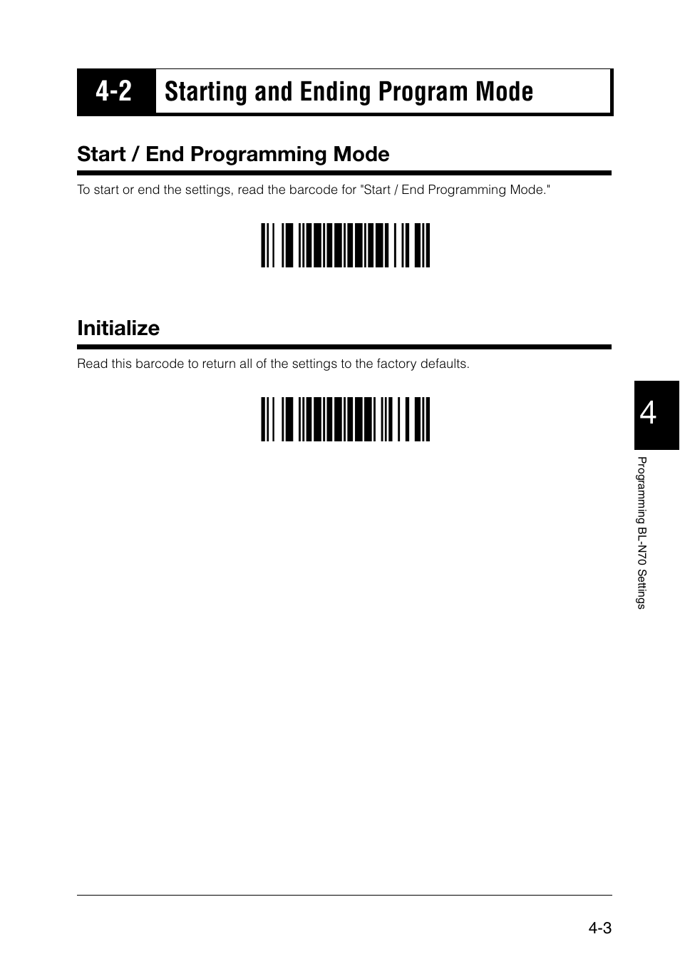 2 starting and ending program mode, Start / end programming mode, Initialize | Starting and ending program mode -3, Starting and ending program mode | KEYENCE BL-N70 Series User Manual | Page 31 / 72