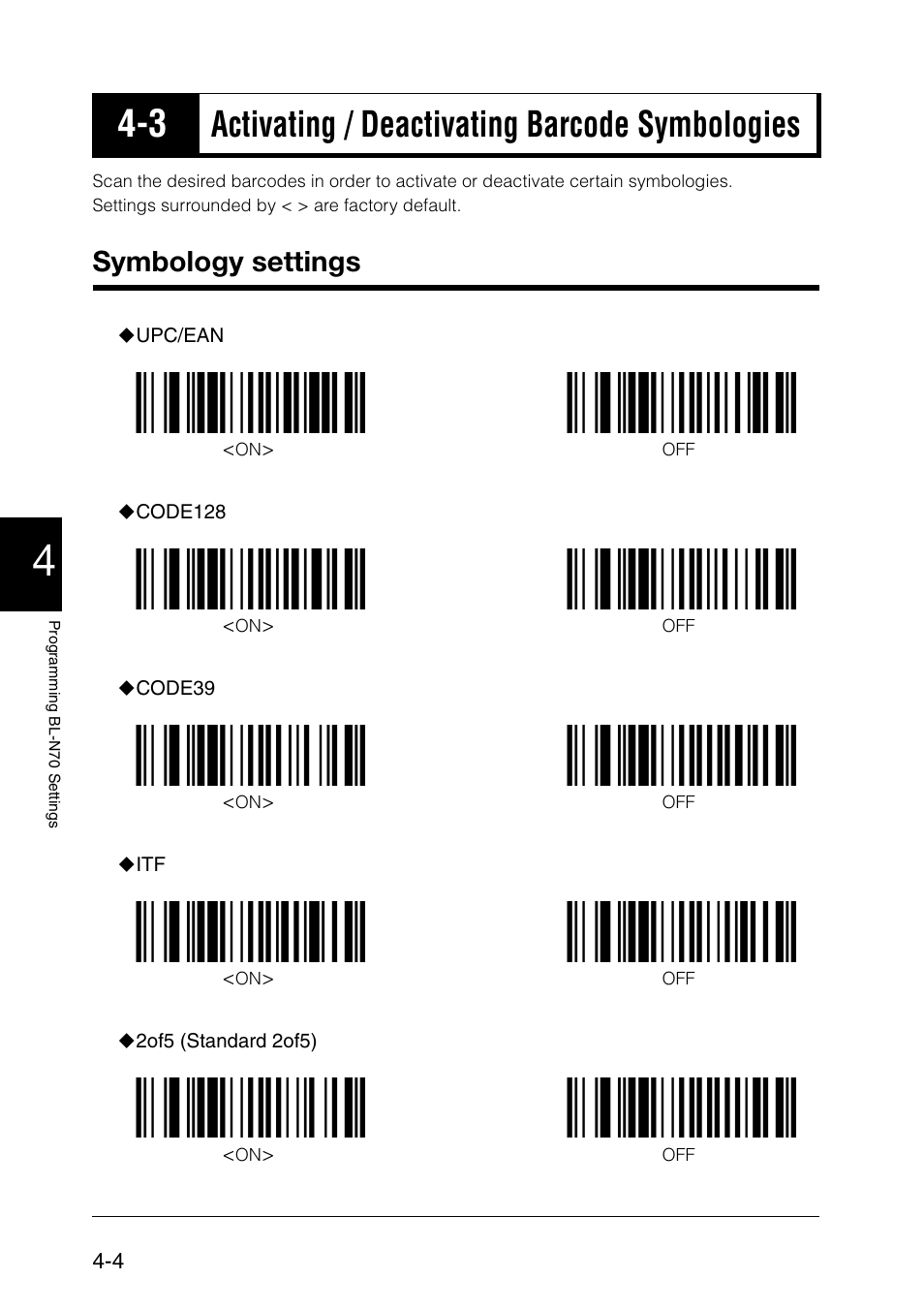 3 activating / deactivating barcode symbologies, Symbology settings, Activating / deactivating barcode symbologies -4 | Activating / deactivating barcode symbologies | KEYENCE BL-N70 Series User Manual | Page 32 / 72