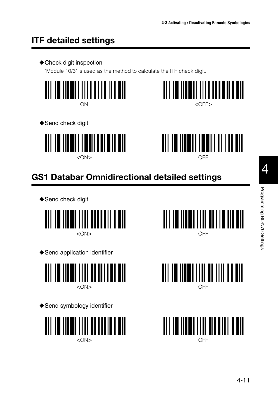 Itf detailed settings, Gs1 databar omnidirectional detailed settings | KEYENCE BL-N70 Series User Manual | Page 39 / 72