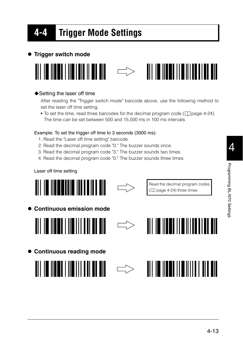 4 trigger mode settings, Trigger mode settings -13, Trigger mode settings | KEYENCE BL-N70 Series User Manual | Page 41 / 72