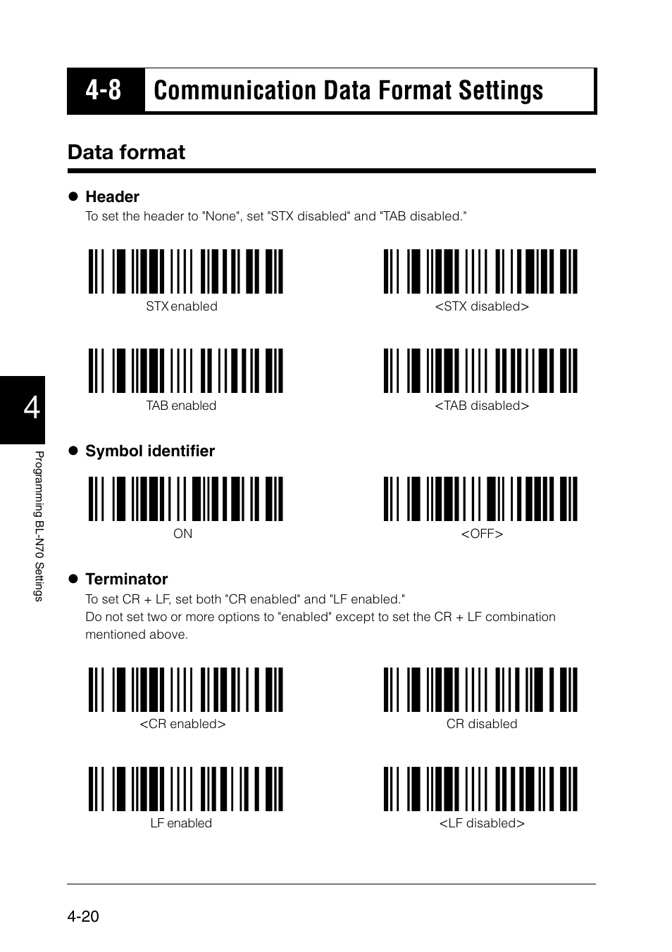 8 communication data format settings, Data format, Communication data format settings -20 | Communication data format settings | KEYENCE BL-N70 Series User Manual | Page 48 / 72