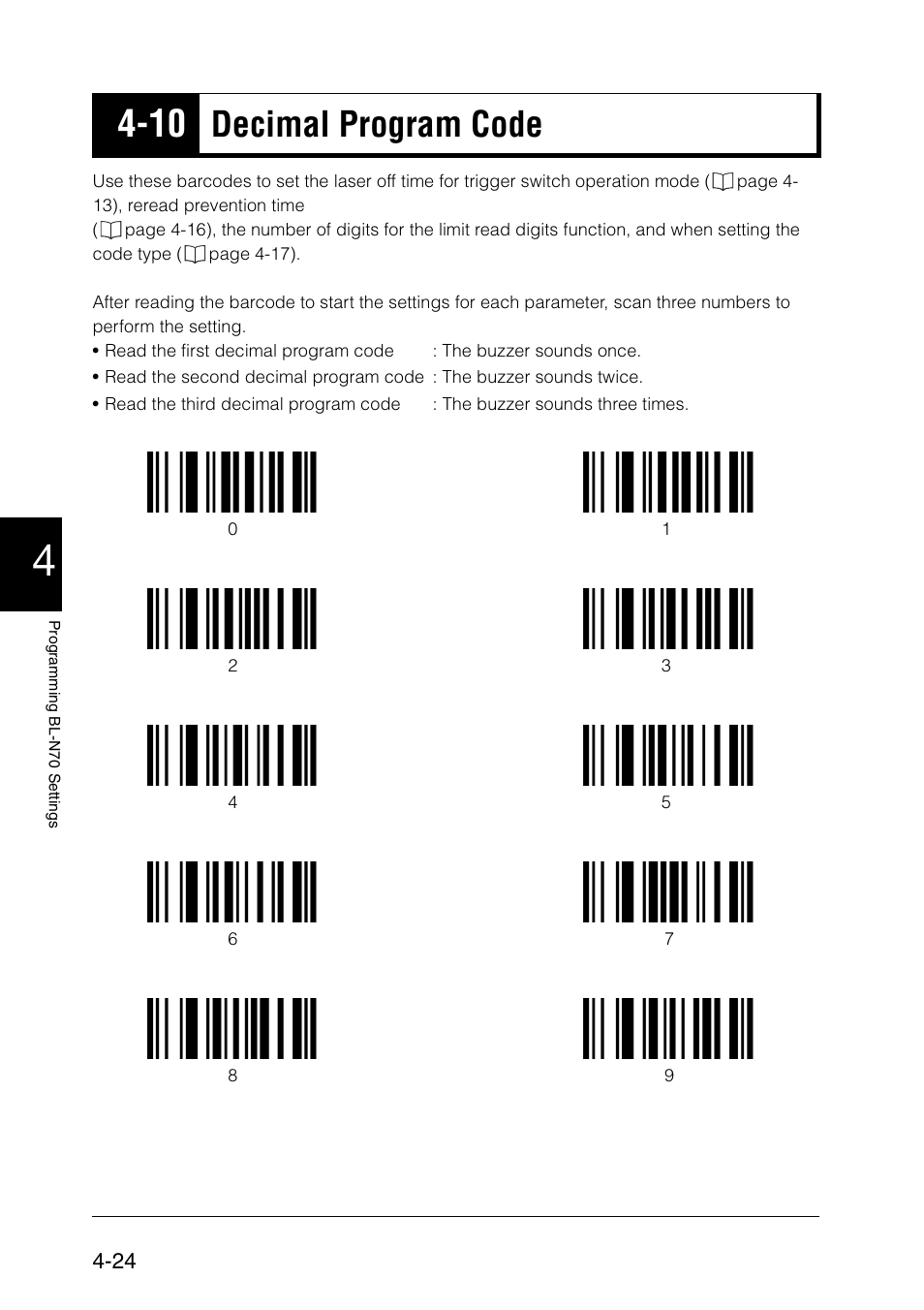 10 decimal program code, 10 decimal program code -24, Decimal program code | KEYENCE BL-N70 Series User Manual | Page 52 / 72