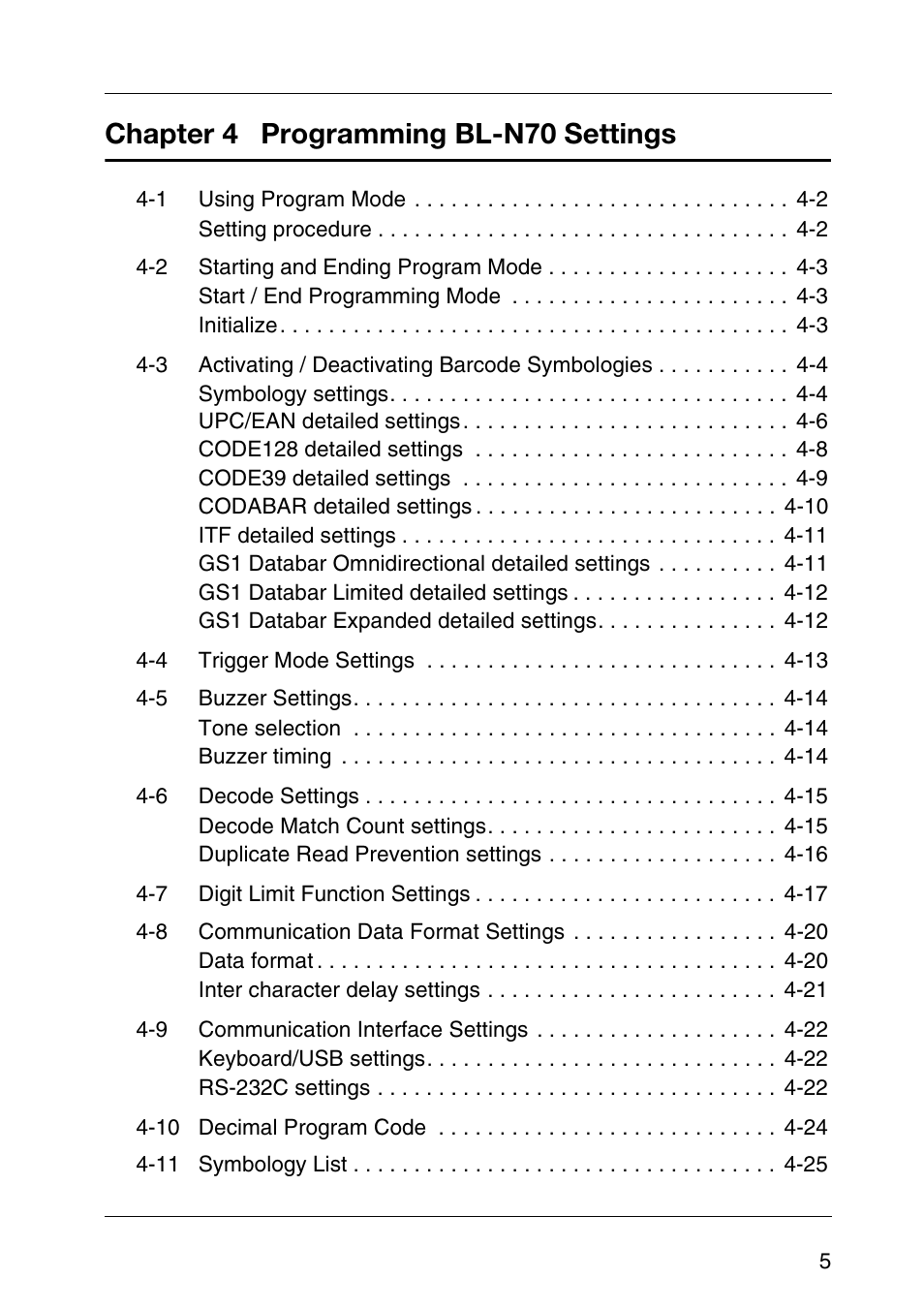 Chapter 4 programming bl-n70 settings | KEYENCE BL-N70 Series User Manual | Page 7 / 72