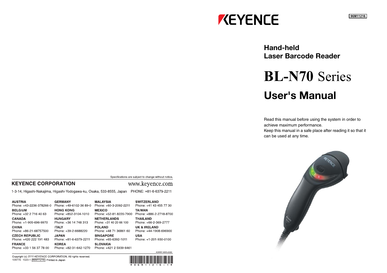 Bl-n70, Series, User's manual | KEYENCE BL-N70 Series User Manual | Page 72 / 72