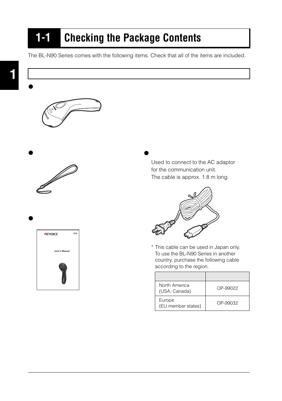 1 checking the package contents, Checking the package contents -2, Checking the package contents | KEYENCE BL-N90 Series User Manual | Page 16 / 110