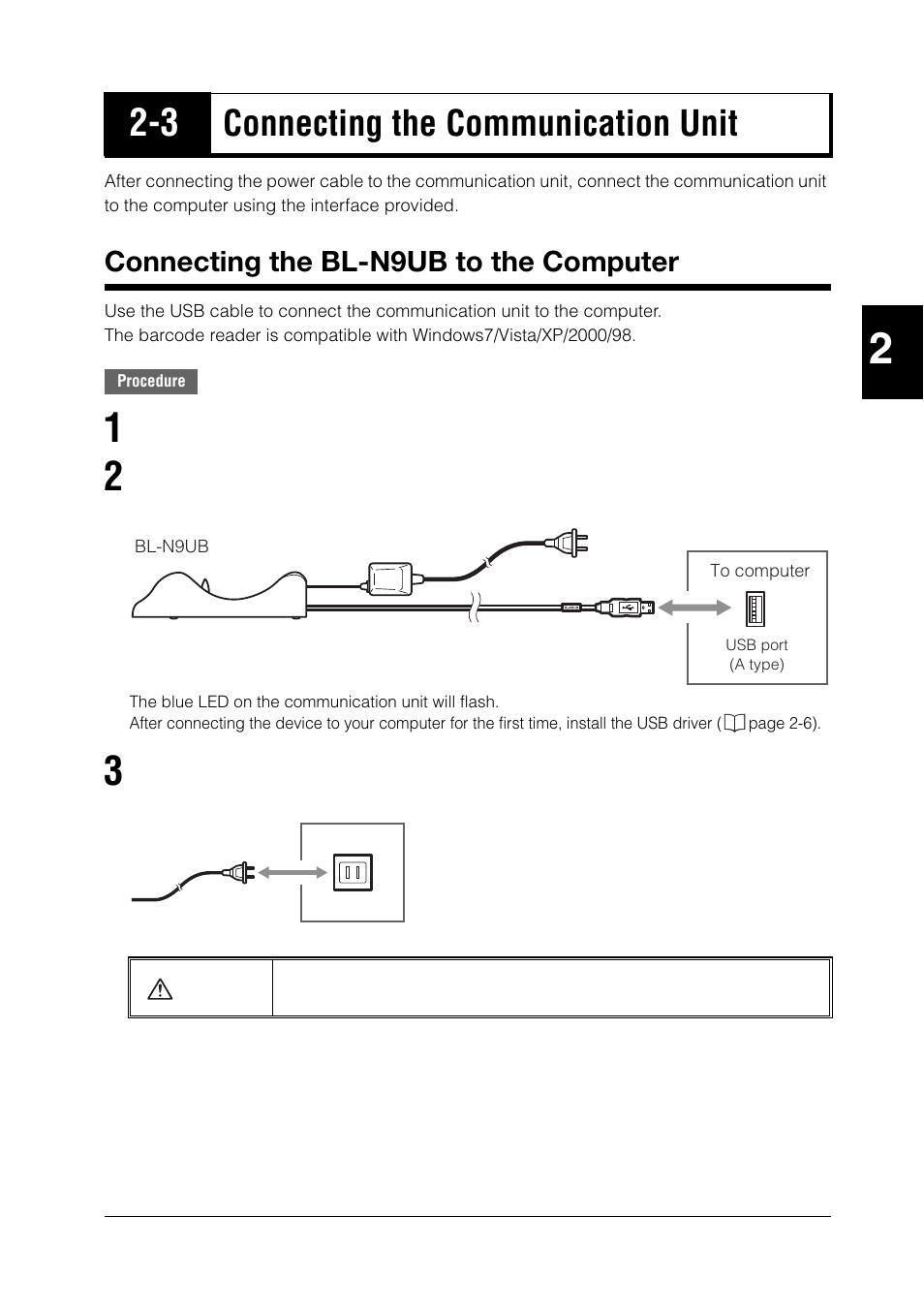 3 connecting the communication unit, Connecting the bl-n9ub to the computer, Connecting the communication unit -5 | Connecting the bl-n9ub to the computer -5, Connecting the communication unit | KEYENCE BL-N90 Series User Manual | Page 25 / 110