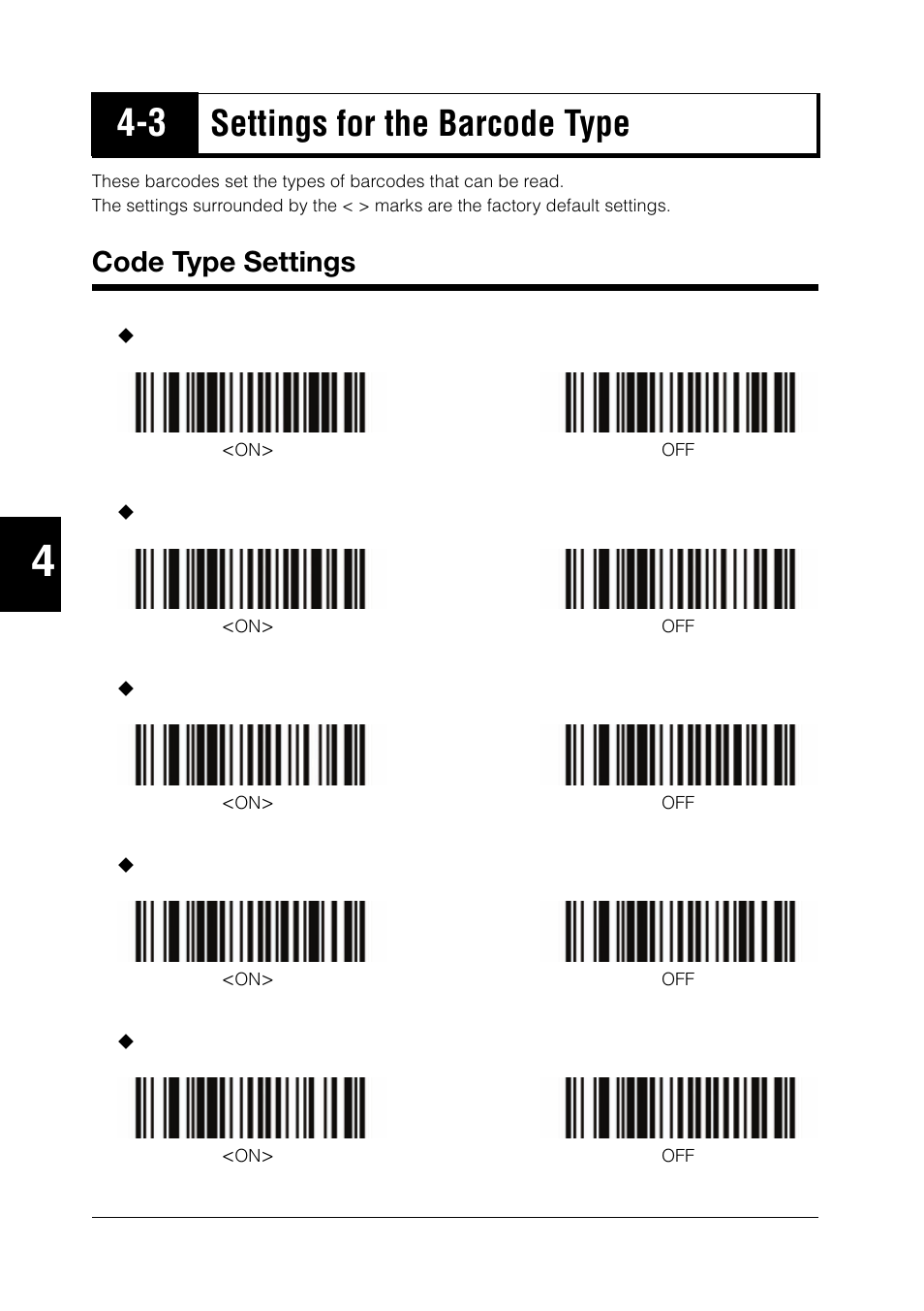 3 settings for the barcode type, Code type settings, Settings for the barcode type -4 | Code type settings -4, Settings for the barcode type | KEYENCE BL-N90 Series User Manual | Page 58 / 110