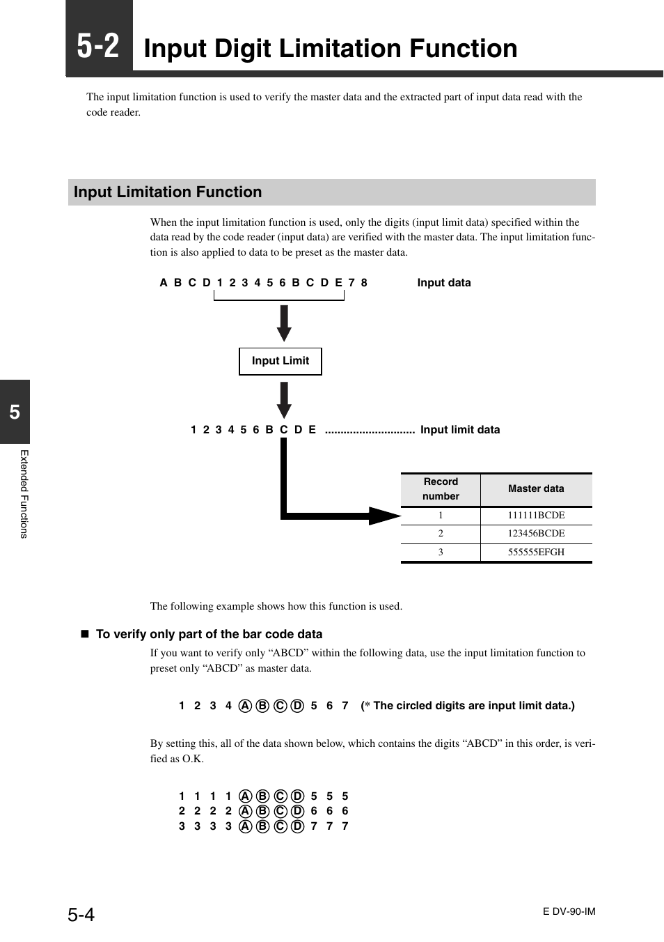 2 input digit limitation function, Input limitation function, Input digit limitation function -4 | Input limitation function -4, Input digit limitation function | KEYENCE DV-90 User Manual | Page 102 / 262