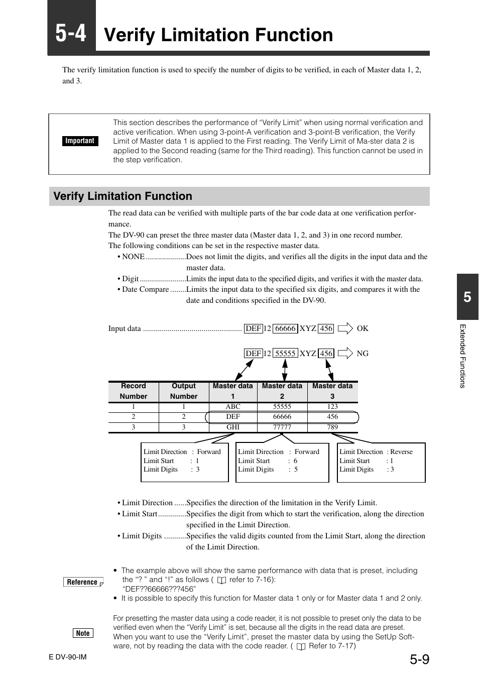 4 verify limitation function, Verify limitation function, Verify limitation function -9 | KEYENCE DV-90 User Manual | Page 107 / 262