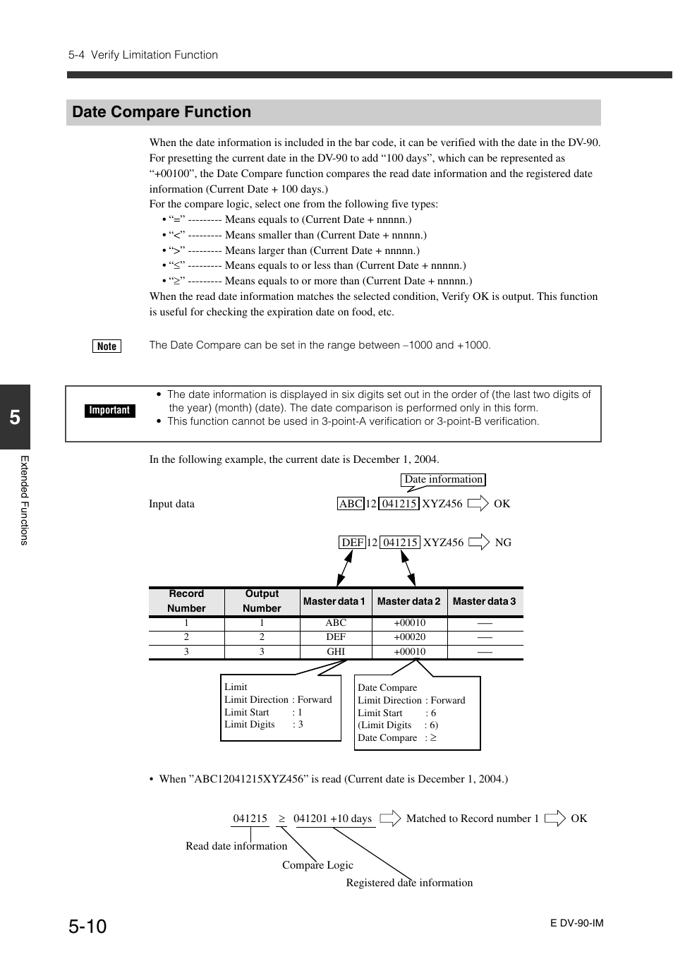 Date compare function, Date compare function -10 | KEYENCE DV-90 User Manual | Page 108 / 262