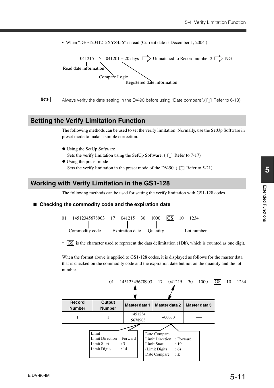 Setting the verify limitation function, Working with verify limitation in the gs1-128 | KEYENCE DV-90 User Manual | Page 109 / 262