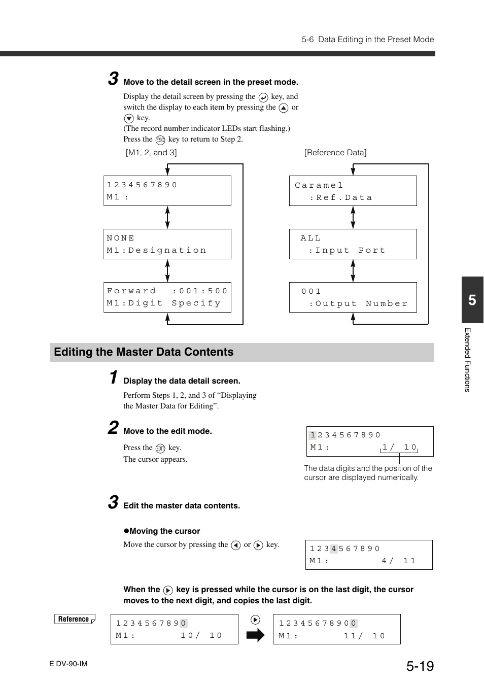 Editing the master data contents, Editing the master data contents -19 | KEYENCE DV-90 User Manual | Page 117 / 262