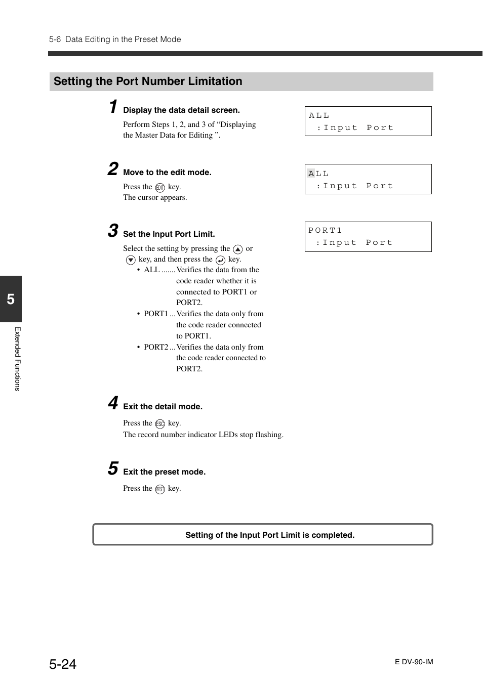 Setting the port number limitation, Setting the port number limitation -24 | KEYENCE DV-90 User Manual | Page 122 / 262