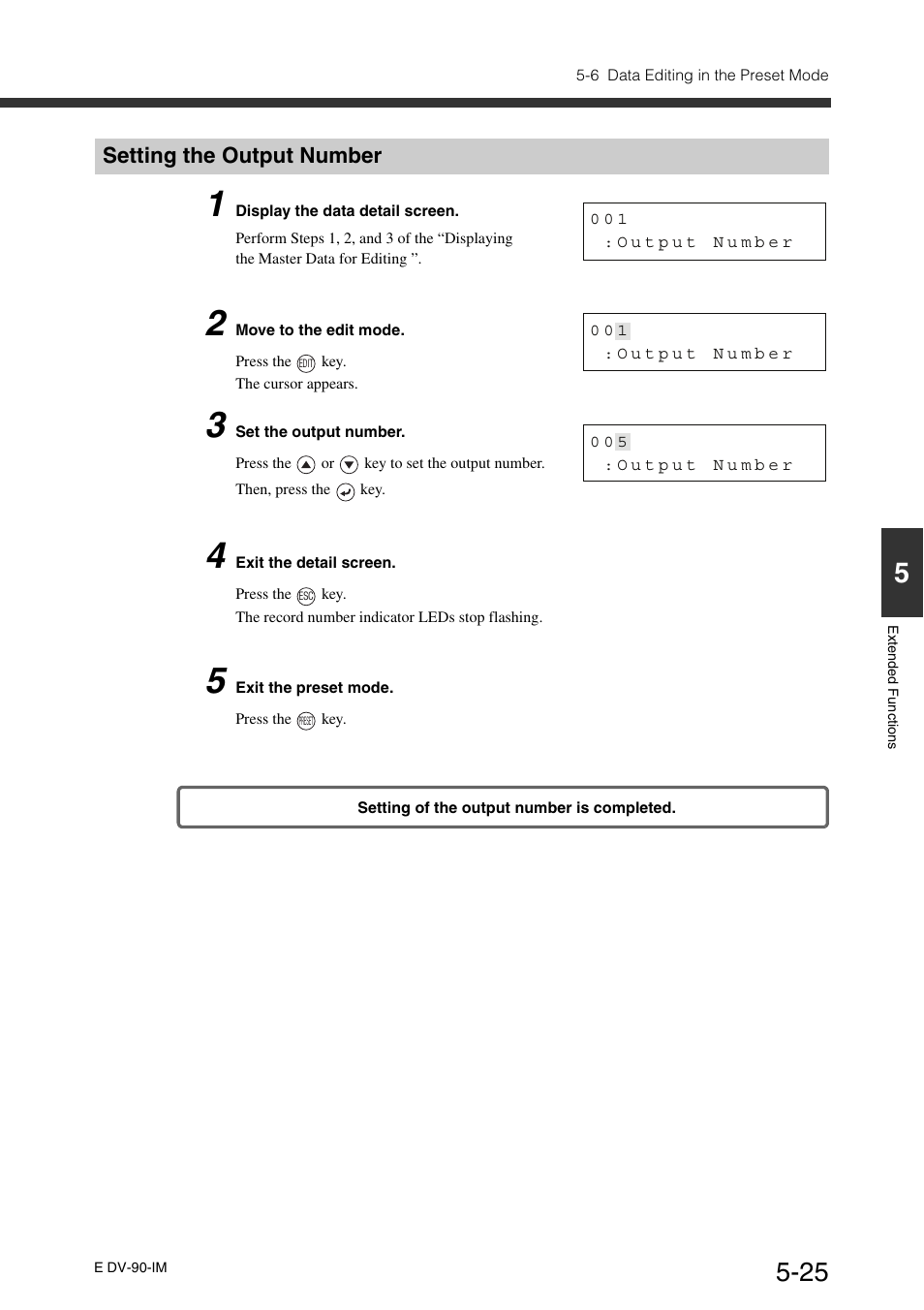 Setting the output number, Setting the output number -25 | KEYENCE DV-90 User Manual | Page 123 / 262