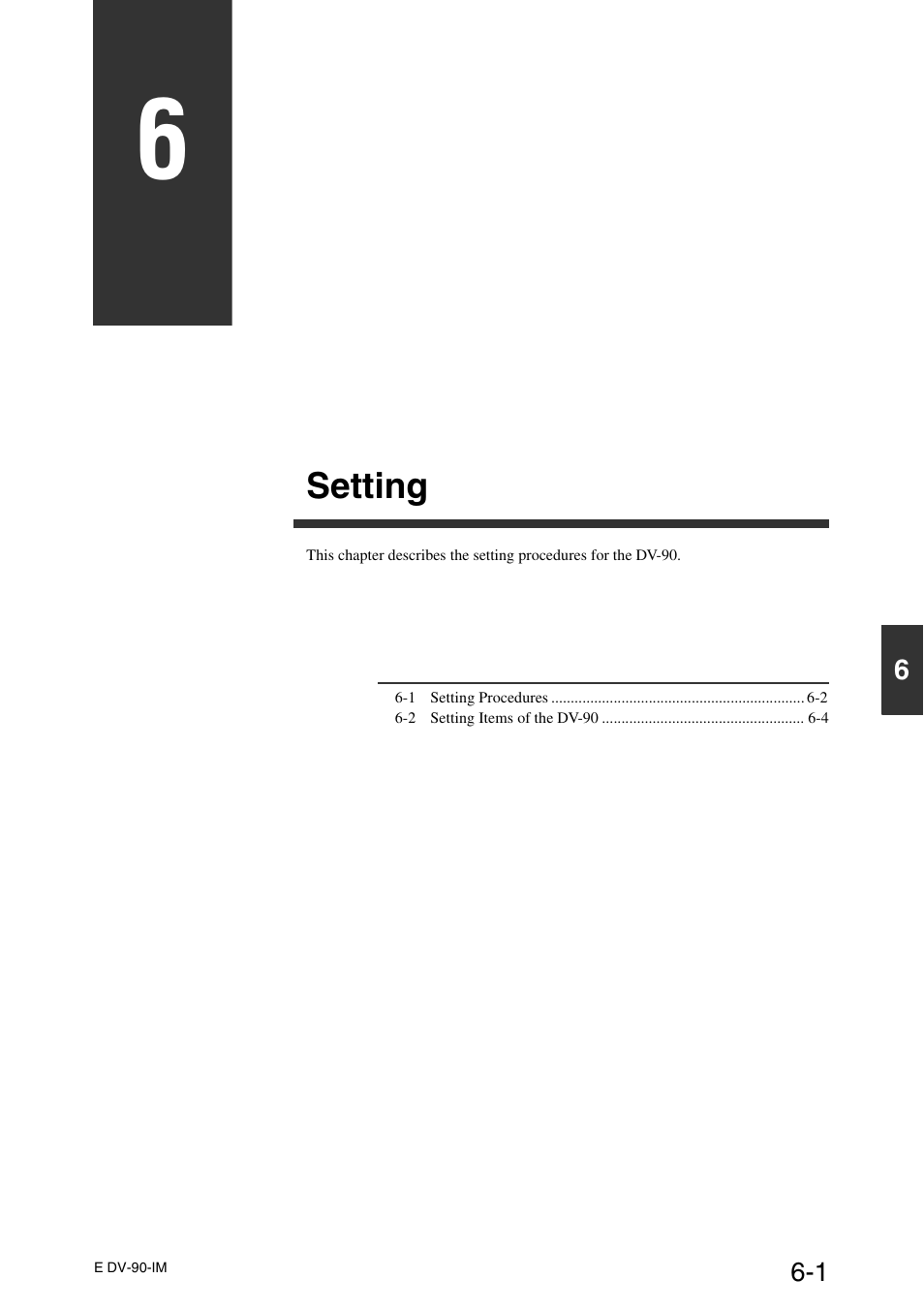 Chapter 6 setting, Setting | KEYENCE DV-90 User Manual | Page 125 / 262