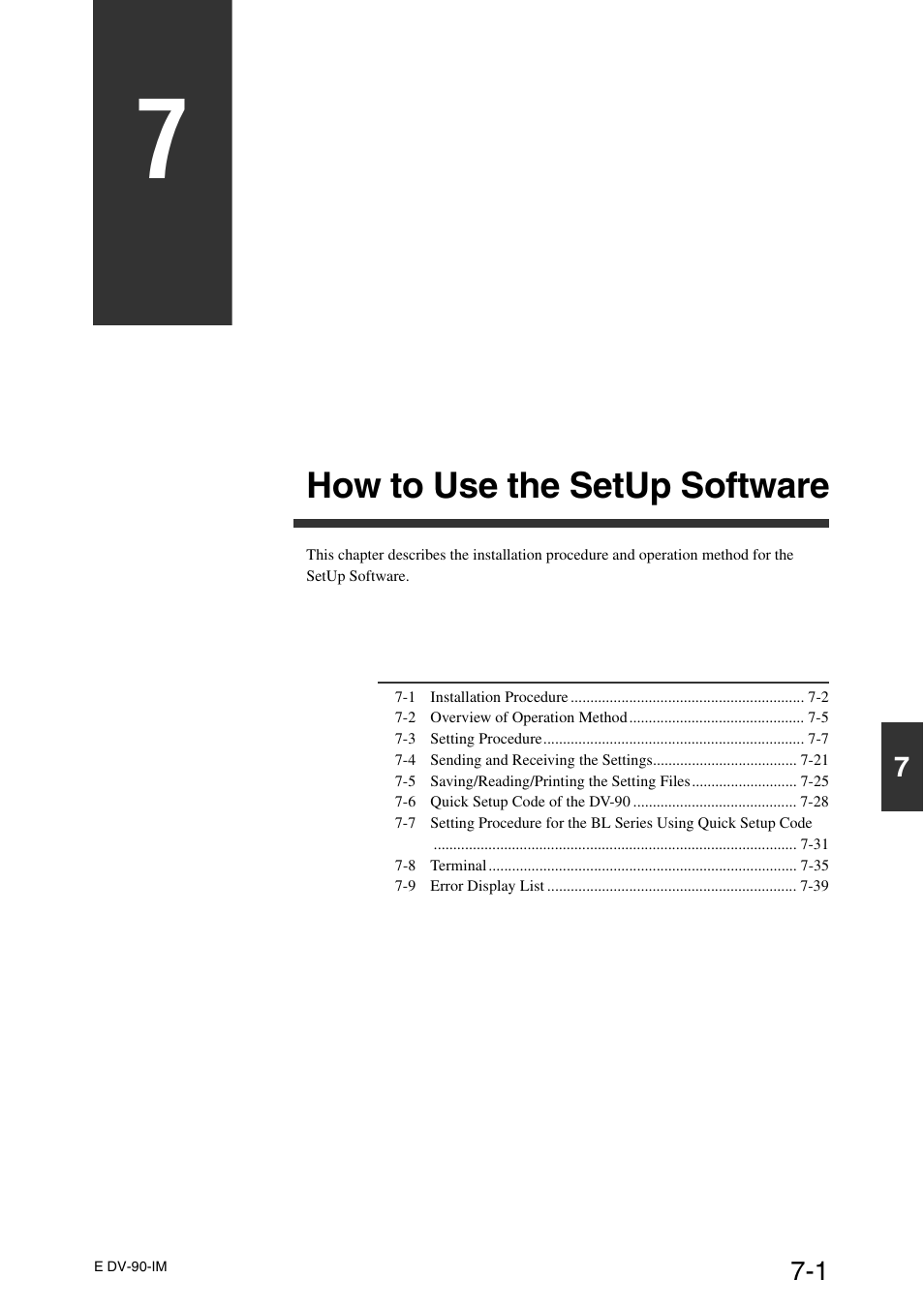 Chapter 7 how to use the setup software, How to use the setup software | KEYENCE DV-90 User Manual | Page 139 / 262