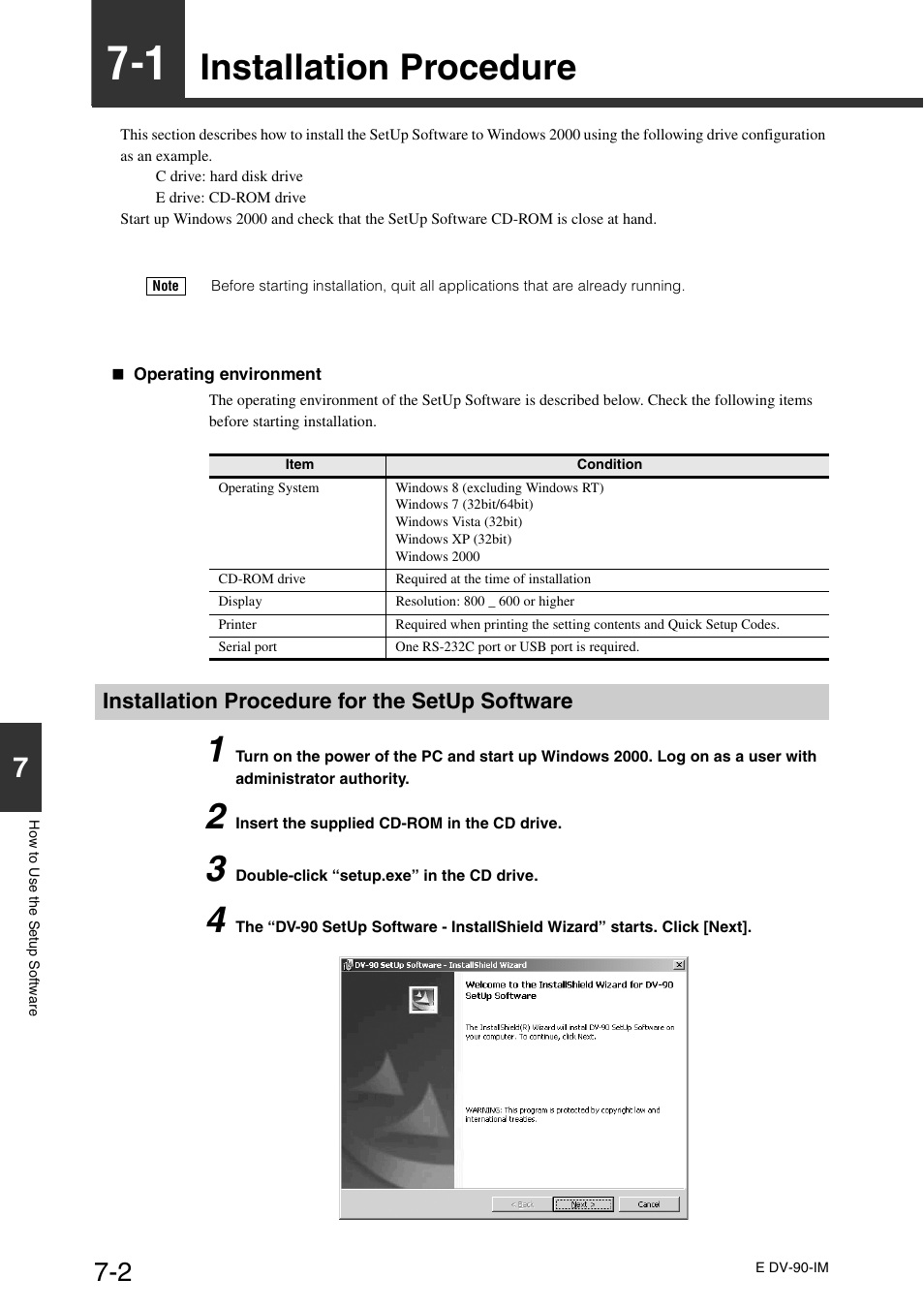 1 installation procedure, Installation procedure for the setup software, Installation procedure -2 | Installation procedure | KEYENCE DV-90 User Manual | Page 140 / 262