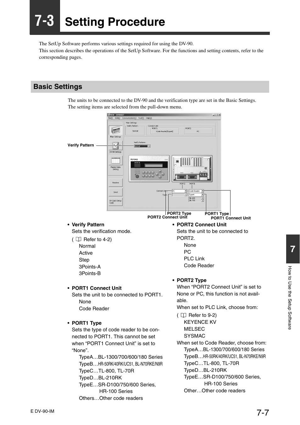 3 setting procedure, Basic settings, Setting procedure -7 basic settings -7 | Setting procedure -7, Setting procedure | KEYENCE DV-90 User Manual | Page 145 / 262