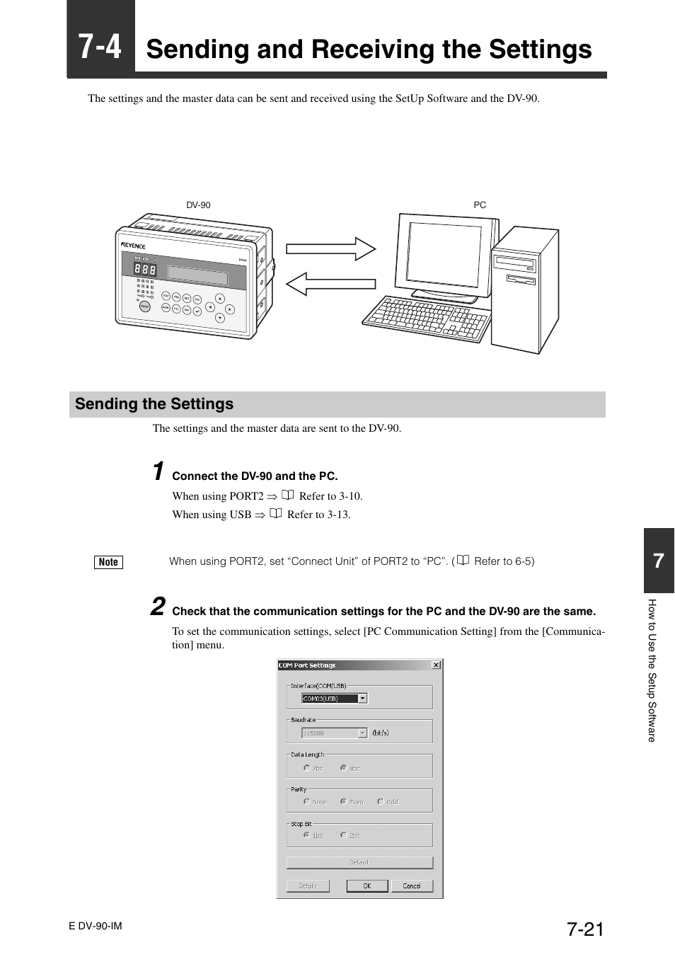 4 sending and receiving the settings, Sending the settings, Sending and receiving the settings -21 | Sending and receiving the settings | KEYENCE DV-90 User Manual | Page 159 / 262