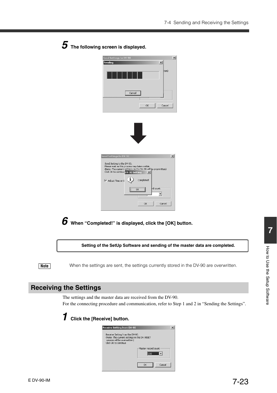 Receiving the settings, Receiving the settings -23 | KEYENCE DV-90 User Manual | Page 161 / 262