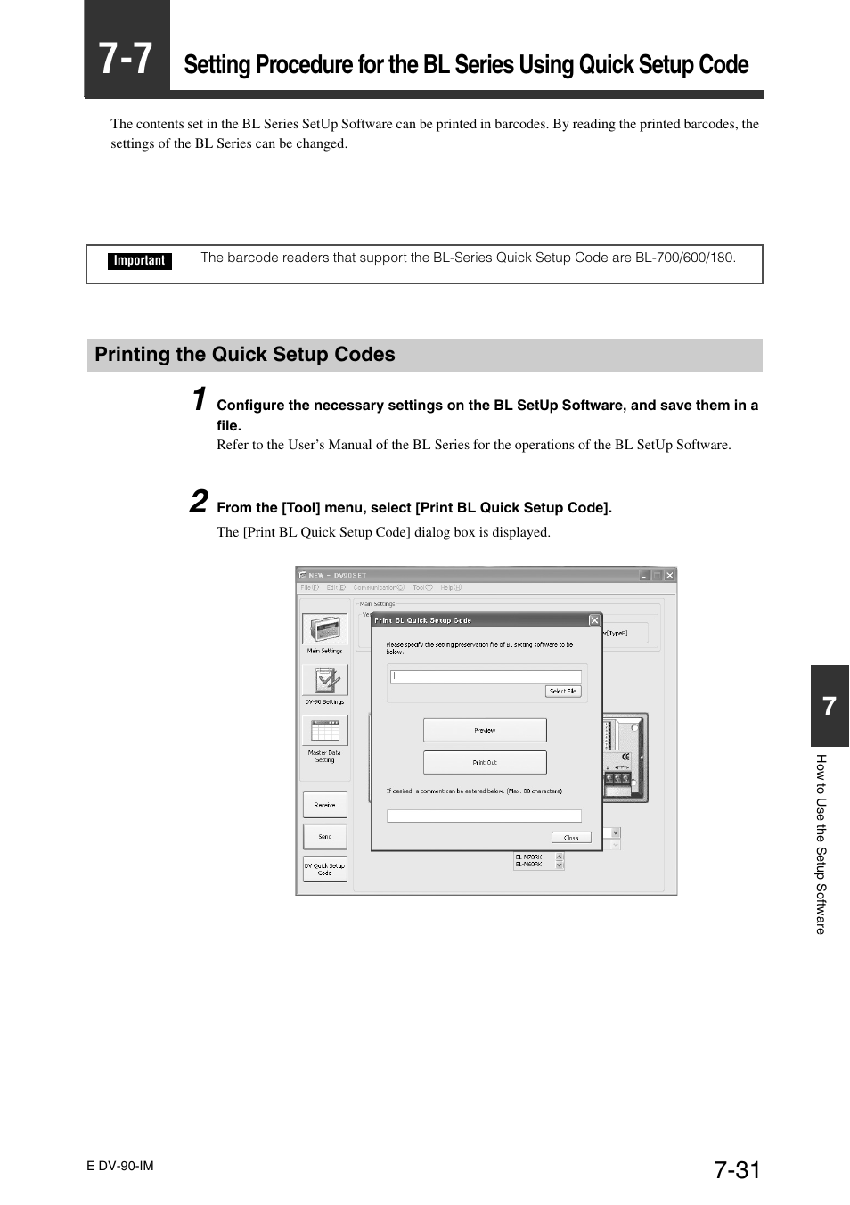 Printing the quick setup codes | KEYENCE DV-90 User Manual | Page 169 / 262