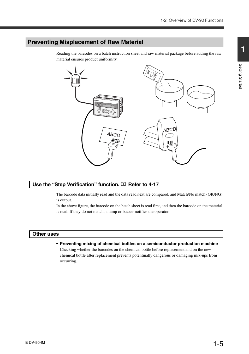 Preventing misplacement of raw material, Preventing misplacement of raw material - 5 | KEYENCE DV-90 User Manual | Page 17 / 262