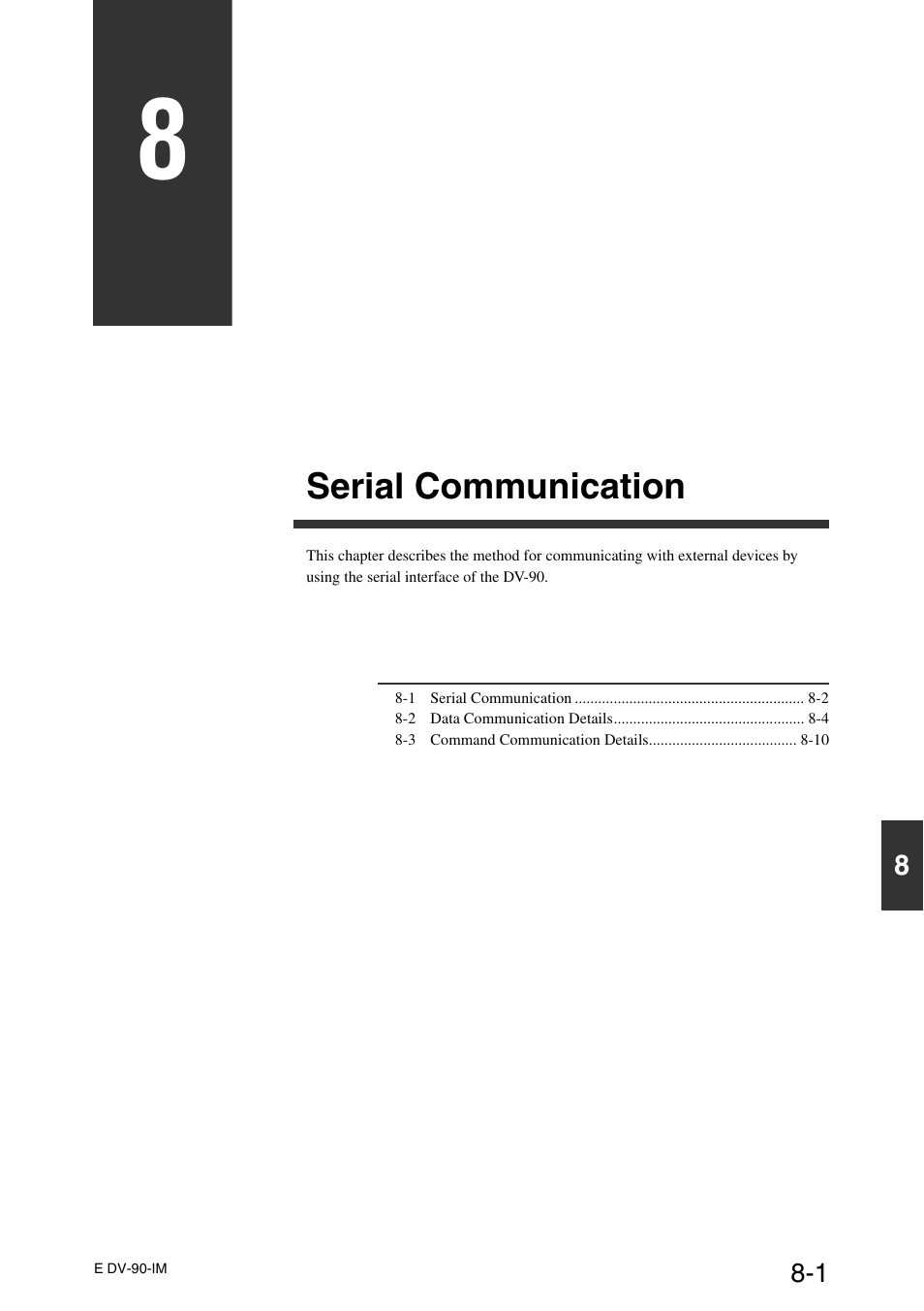 Chapter 8 serial communication, Serial communication | KEYENCE DV-90 User Manual | Page 179 / 262