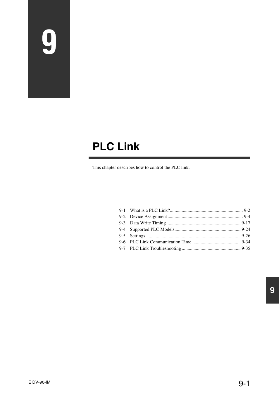 Chapter 9 plc link, Plc link | KEYENCE DV-90 User Manual | Page 201 / 262