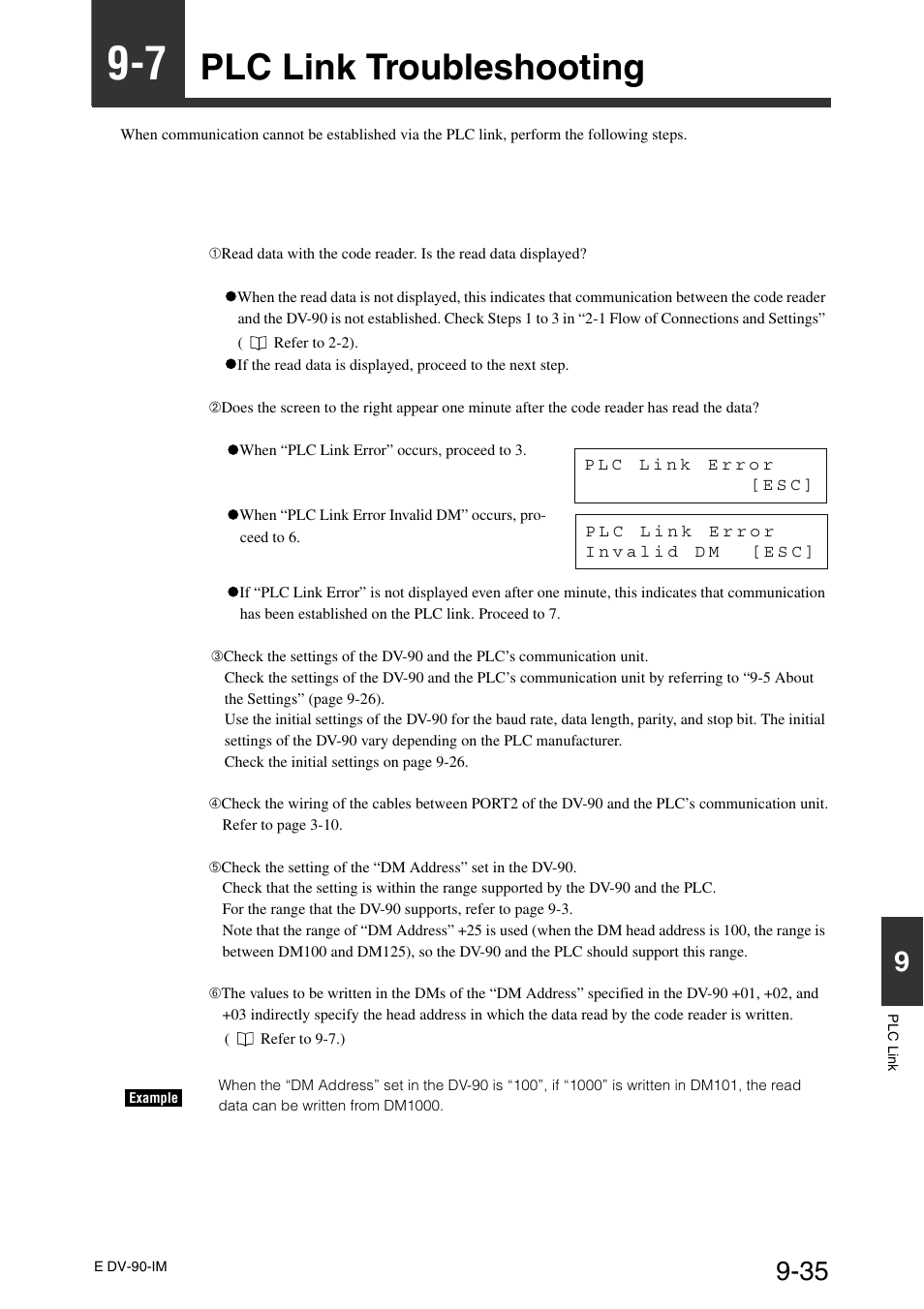 7 plc link troubleshooting, Plc link troubleshooting -35, Plc link troubleshooting | KEYENCE DV-90 User Manual | Page 235 / 262