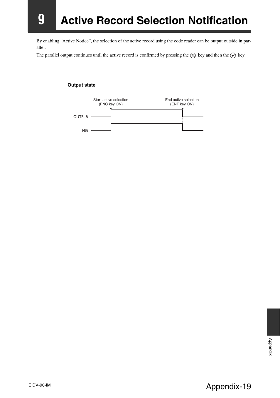 9 active record selection notification, Active record selection notification, Appendix-19 | KEYENCE DV-90 User Manual | Page 255 / 262