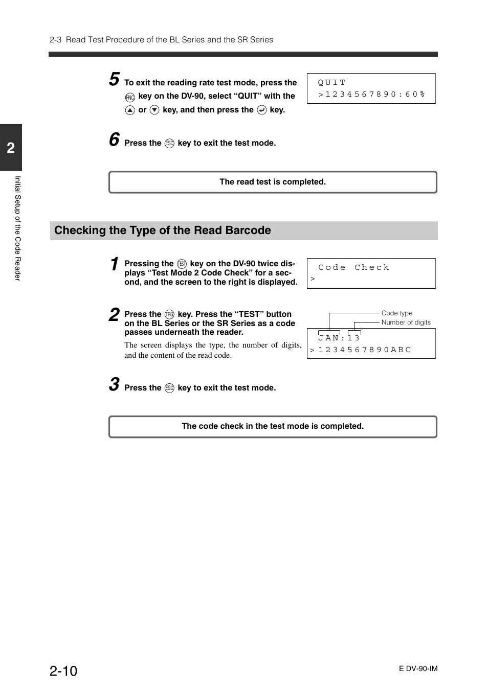 Checking the type of the read barcode, Checking the type of the read barcode -10 | KEYENCE DV-90 User Manual | Page 34 / 262