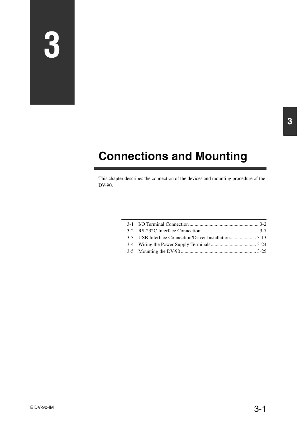 Chapter 3 connections and mounting, Connections and mounting | KEYENCE DV-90 User Manual | Page 35 / 262