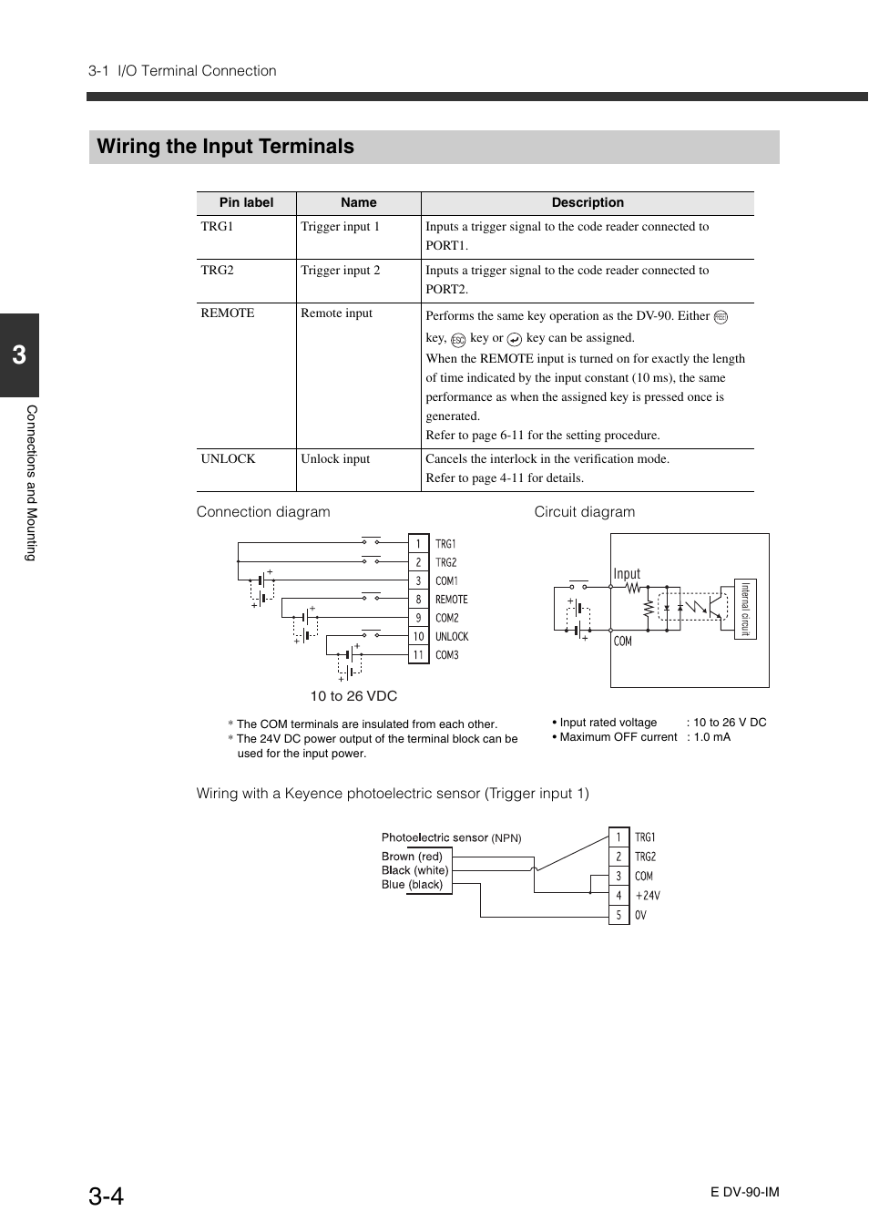 Wiring the input terminals, Wiring the input terminals -4 | KEYENCE DV-90 User Manual | Page 38 / 262