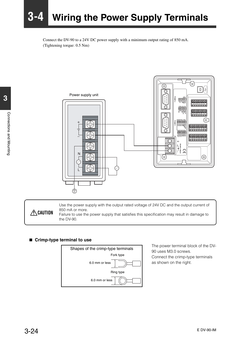 4 wiring the power supply terminals, Wiring the power supply terminals -24, Wiring the power supply terminals | KEYENCE DV-90 User Manual | Page 58 / 262