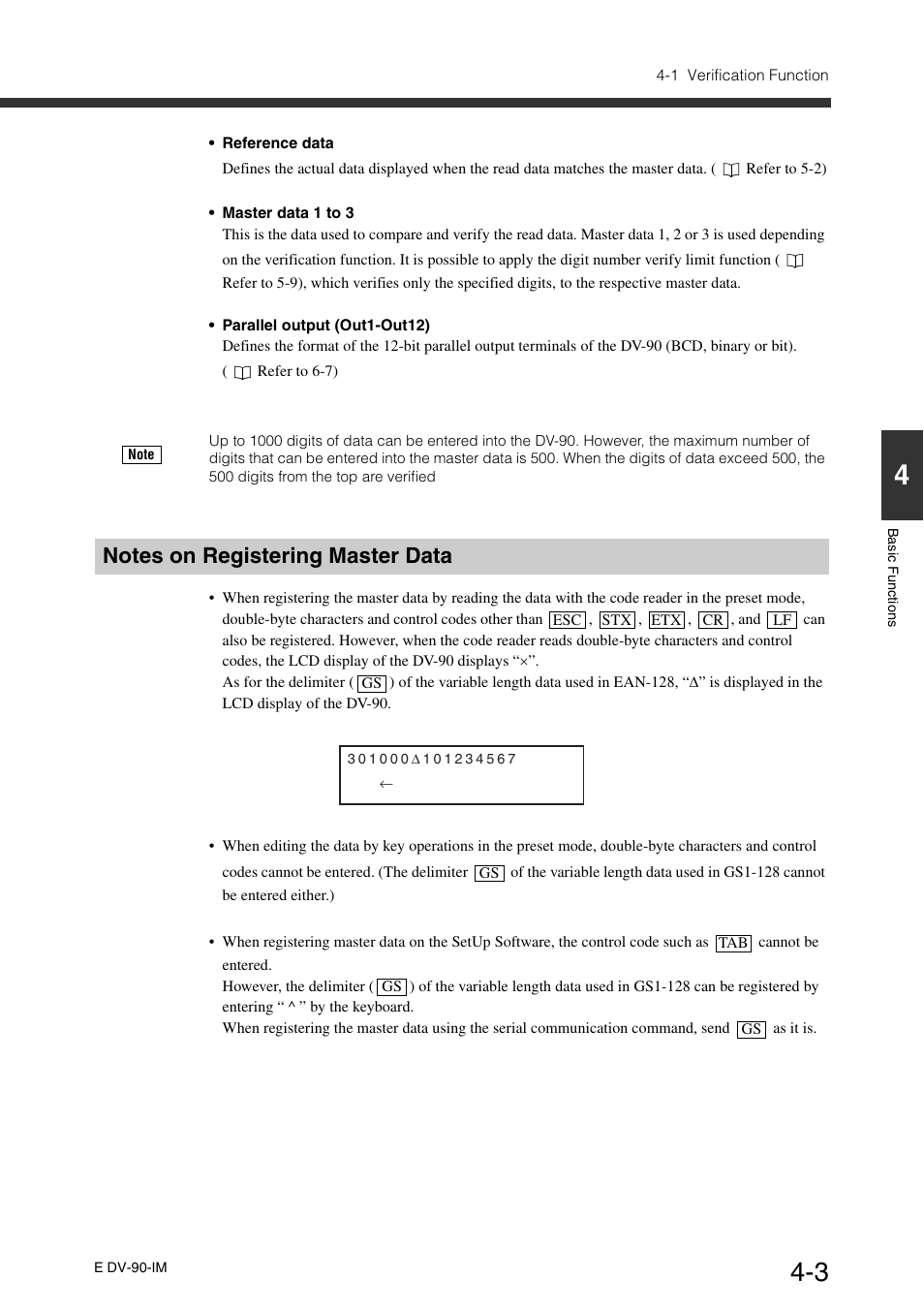 Notes on registering master data, Notes on registering master data -3 | KEYENCE DV-90 User Manual | Page 63 / 262