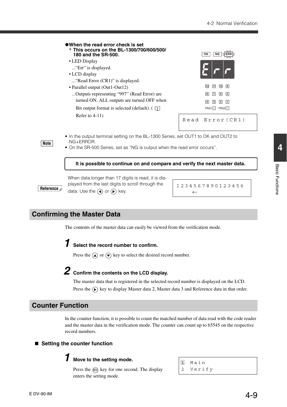 Confirming the master data, Counter function, Confirming the master data -9 counter function -9 | KEYENCE DV-90 User Manual | Page 69 / 262