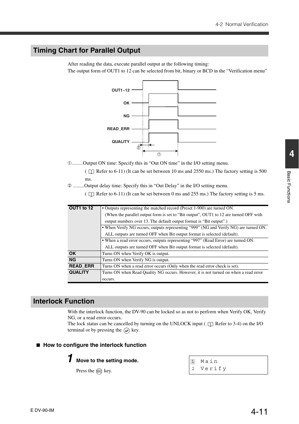 Timing chart for parallel output, Interlock function | KEYENCE DV-90 User Manual | Page 71 / 262