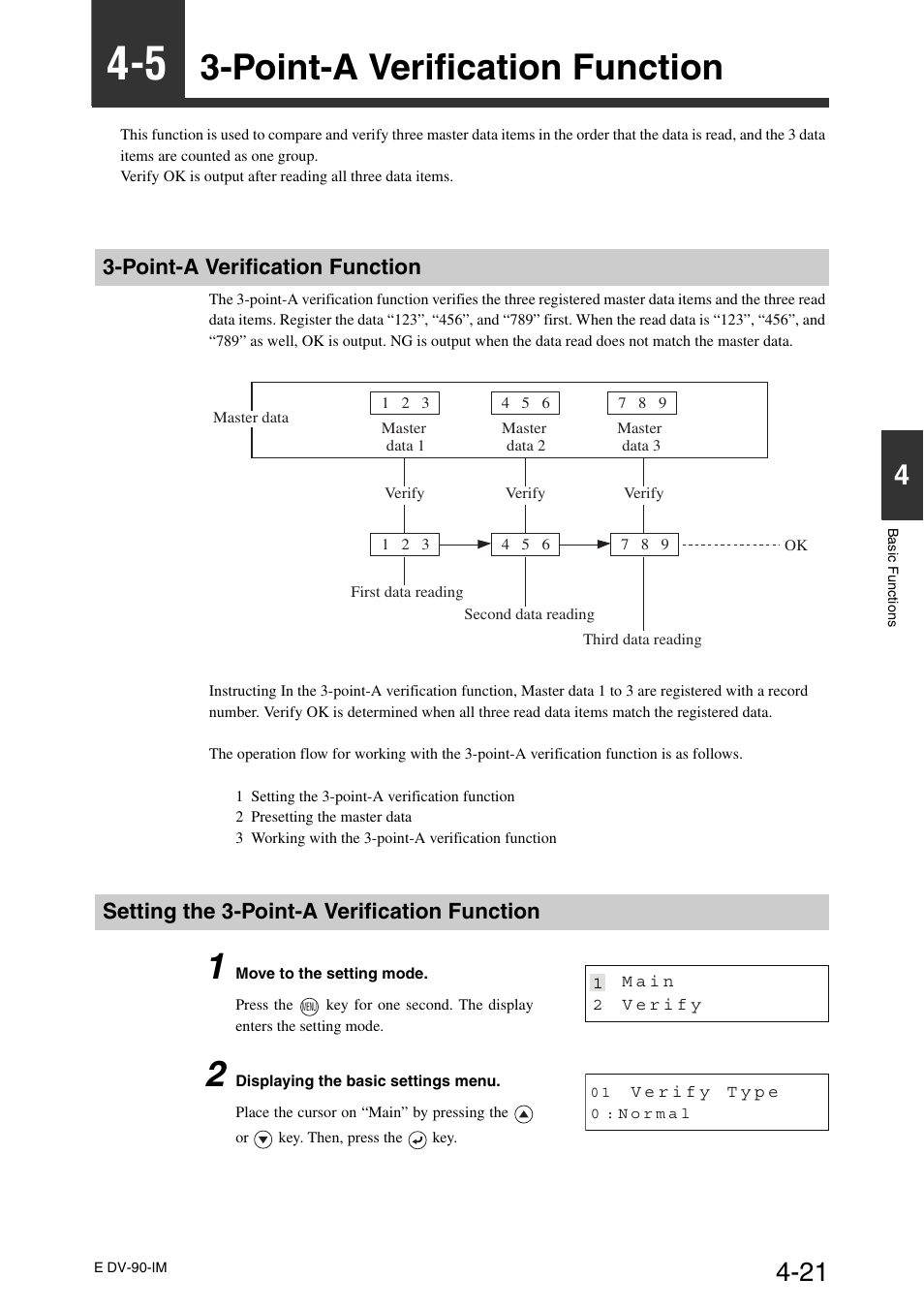 5 3-point-a verification function, Point-a verification function, Setting the 3-point-a verification function | Point-a verification function -21 | KEYENCE DV-90 User Manual | Page 81 / 262