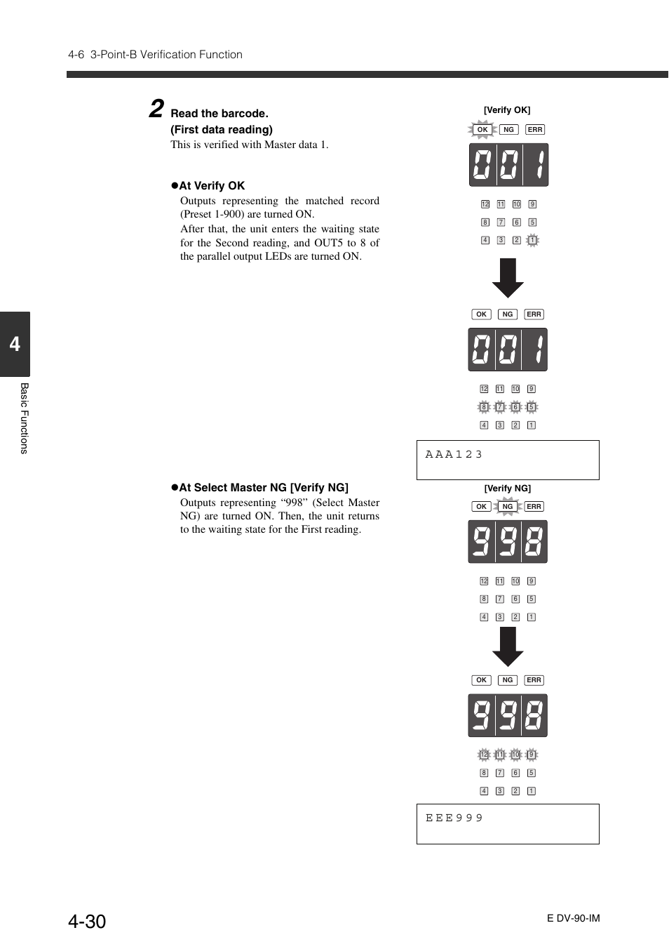 A a a 1 2 3, E e e 9 9 9, 6 3-point-b verification function | KEYENCE DV-90 User Manual | Page 90 / 262