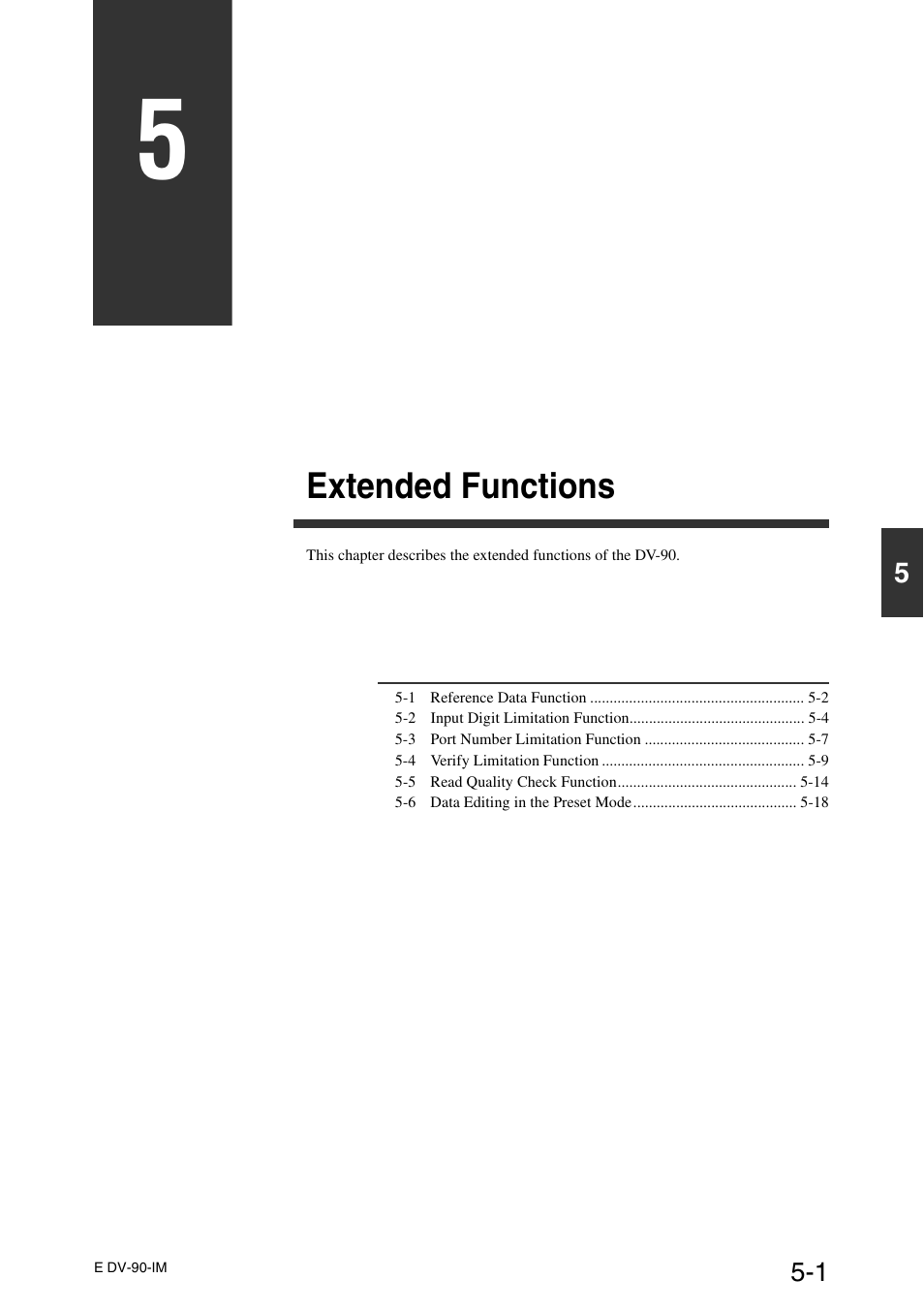 Chapter 5 extended functions, Extended functions | KEYENCE DV-90 User Manual | Page 99 / 262