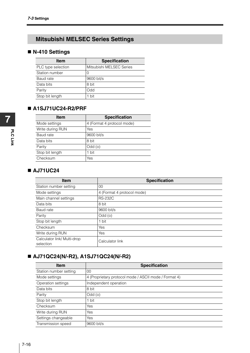 Mitsubishi melsec series settings, Mitsubishi melsec series settings -16 | KEYENCE N-410 User Manual | Page 132 / 160