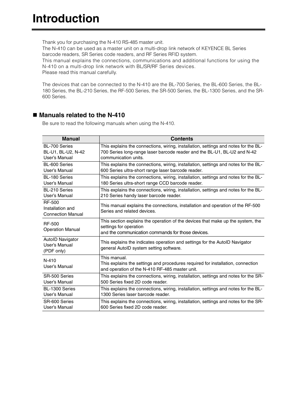 Introduction, Manuals related to the n-410 | KEYENCE N-410 User Manual | Page 2 / 160