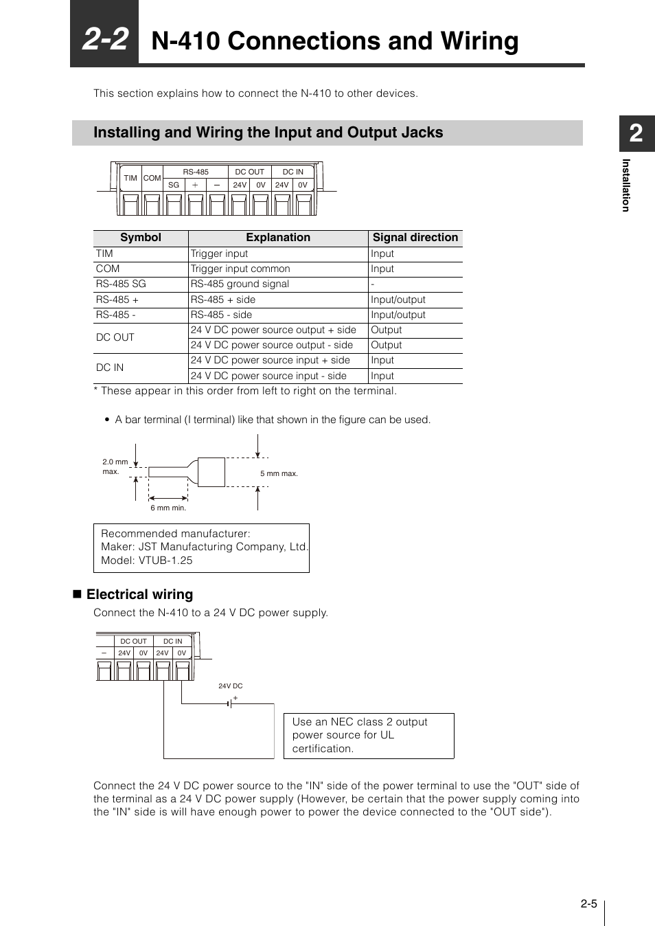 2 n-410 connections and wiring, Installing and wiring the input and output jacks, N-410 connections and wiring -5 | N-410 connections and wiring, Electrical wiring | KEYENCE N-410 User Manual | Page 27 / 160