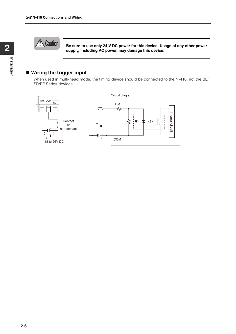 Caution, Wiring the trigger input | KEYENCE N-410 User Manual | Page 28 / 160