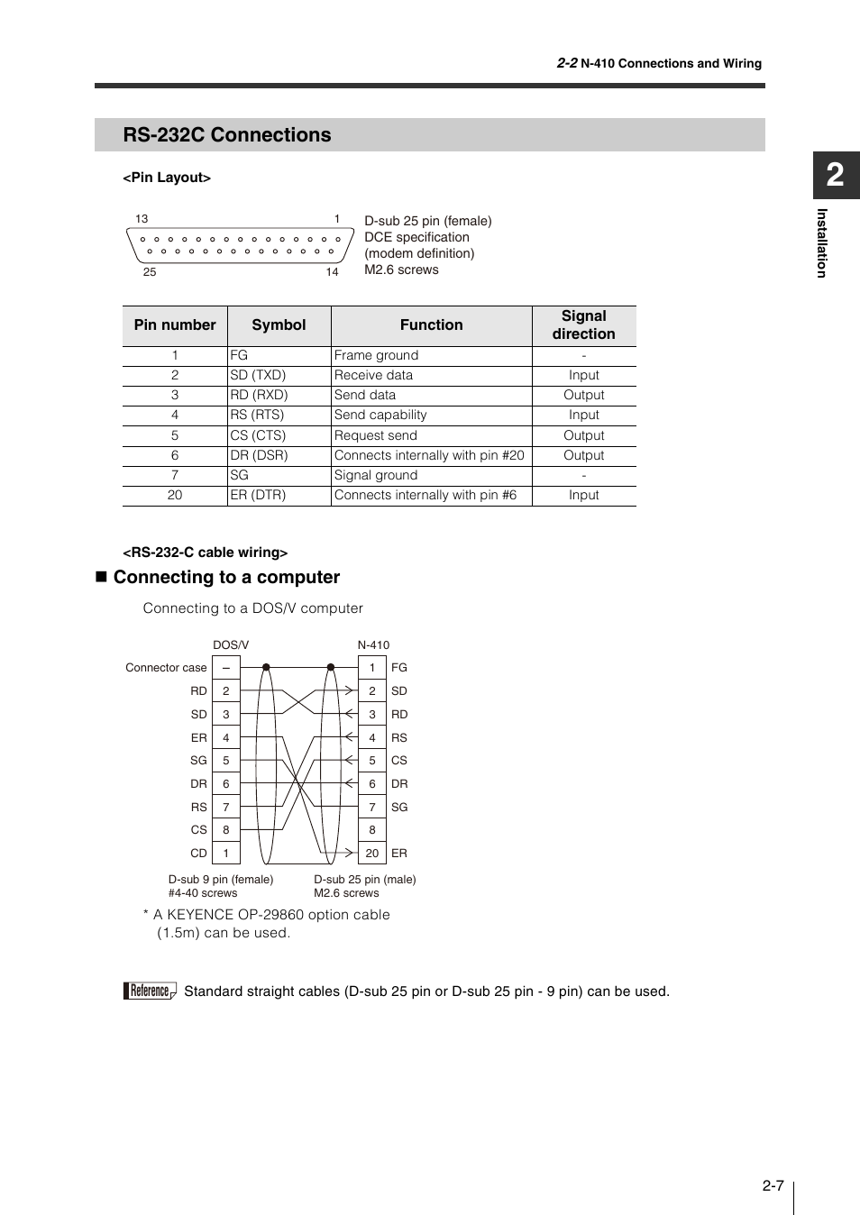 Rs-232c connections, Rs-232c connections -7, Connecting to a computer | KEYENCE N-410 User Manual | Page 29 / 160