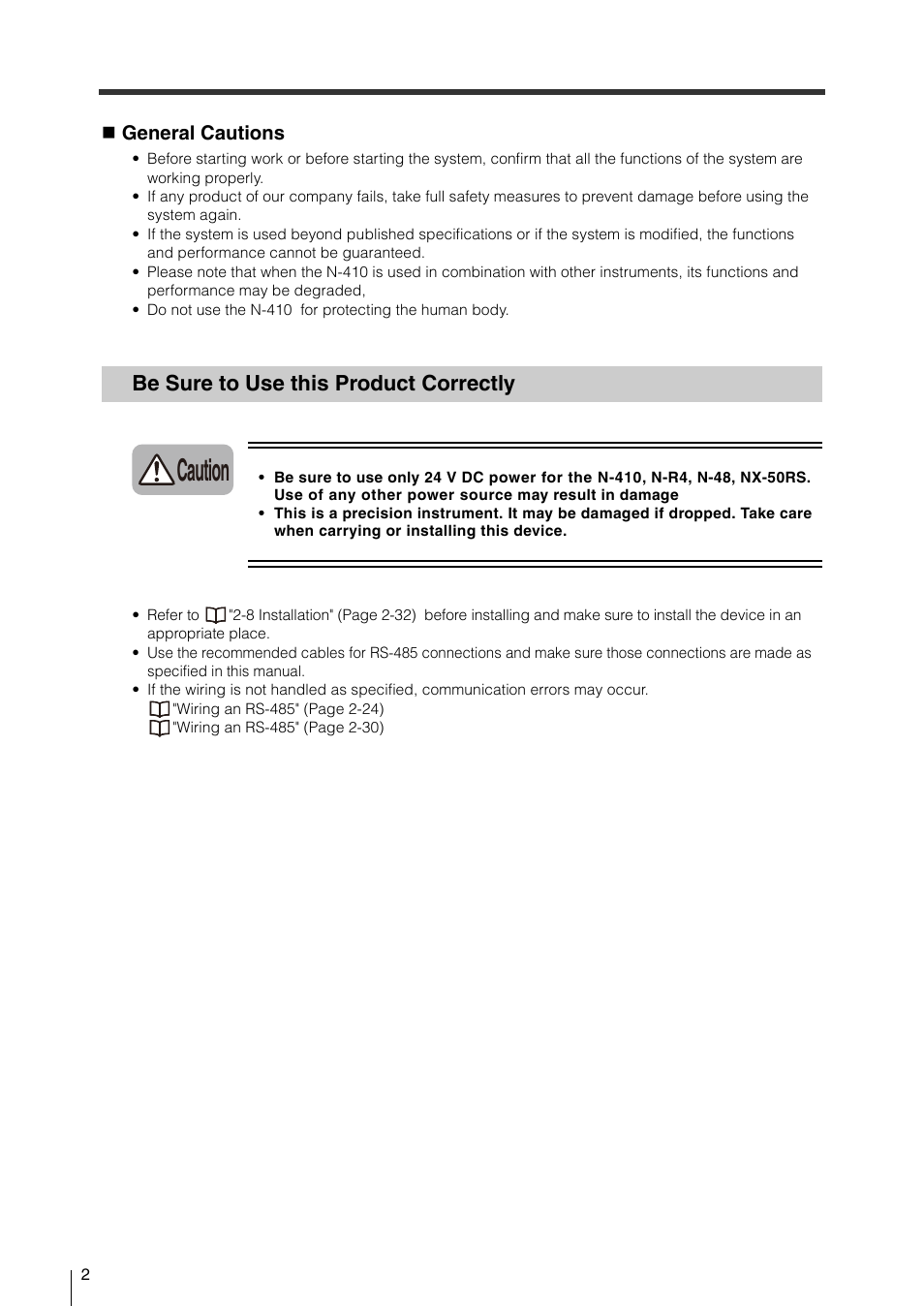 Be sure to use this product correctly, Caution, General cautions | KEYENCE N-410 User Manual | Page 4 / 160