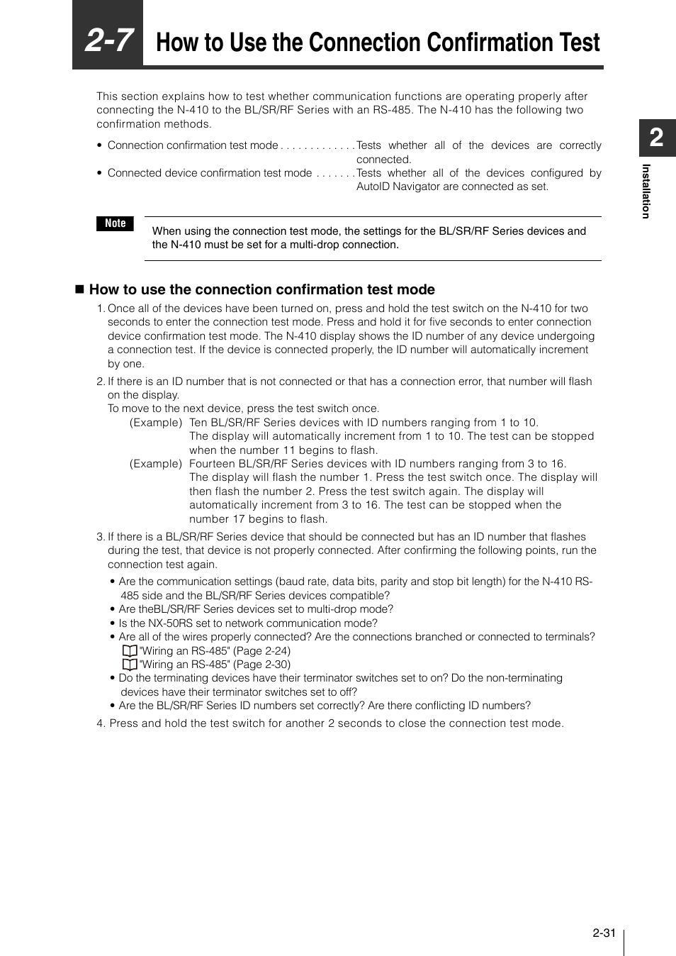 7 how to use the connection confirmation test, How to use the connection confirmation test -31, How to use the connection confirmation test | KEYENCE N-410 User Manual | Page 53 / 160