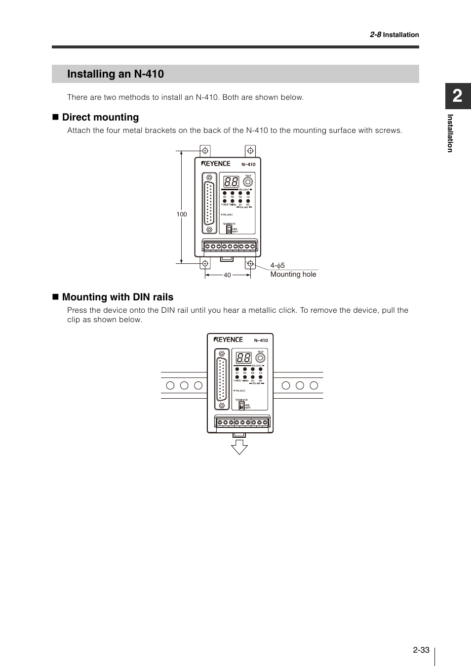 Installing an n-410, Installing an n-410 -33 | KEYENCE N-410 User Manual | Page 55 / 160