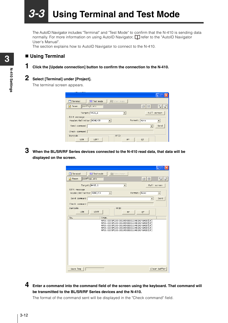 3 using terminal and test mode, Using terminal and test mode -12, Using terminal and test mode | KEYENCE N-410 User Manual | Page 72 / 160