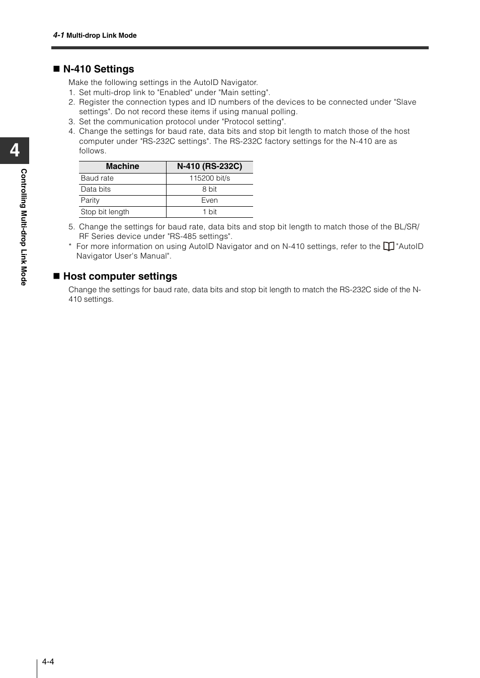 N-410 settings, Host computer settings | KEYENCE N-410 User Manual | Page 78 / 160